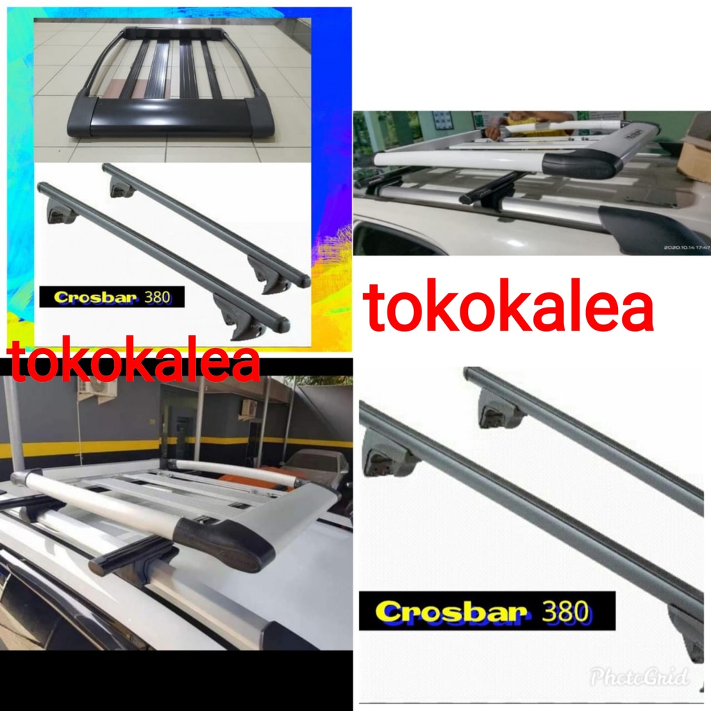 PAKET ROOF RACK RAK BAGASI ATAS MOBIL+KAKI RAK CROSSBAR JEPIT ROOFREL FORAC 380 HITAM BESI