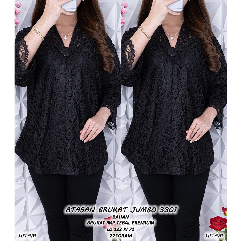 Pakaian Wanita 91223 93301 Atasan Kebaya Brokat Hitam Putih Jumbo Real Pict