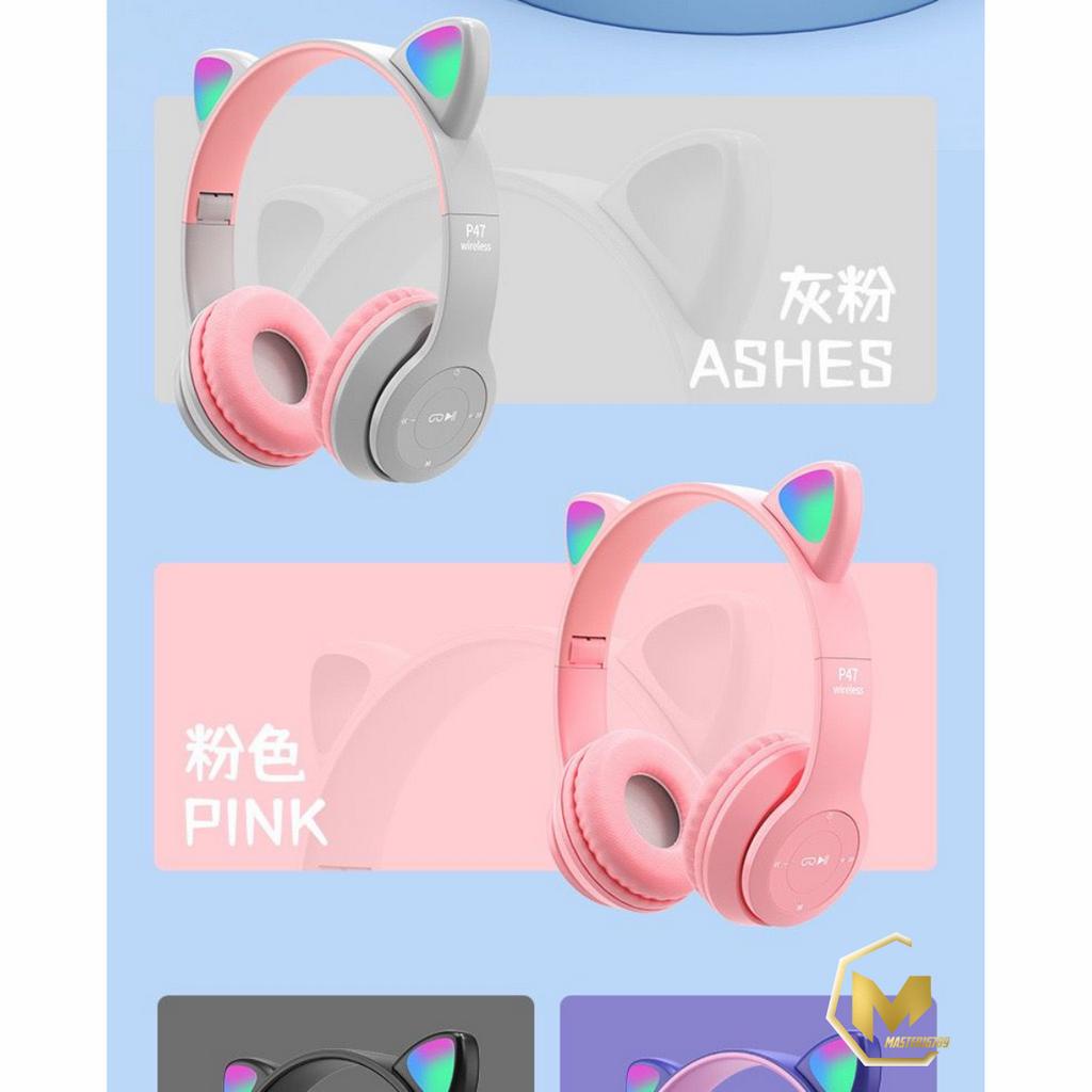 CAT EARS HEADSET headphone Hf bando telinga kucing P47m LED BANDO BLUETOOTH wireles RGB GAME HEADSET G-P47M LED WIRELESS super BASS MA4413