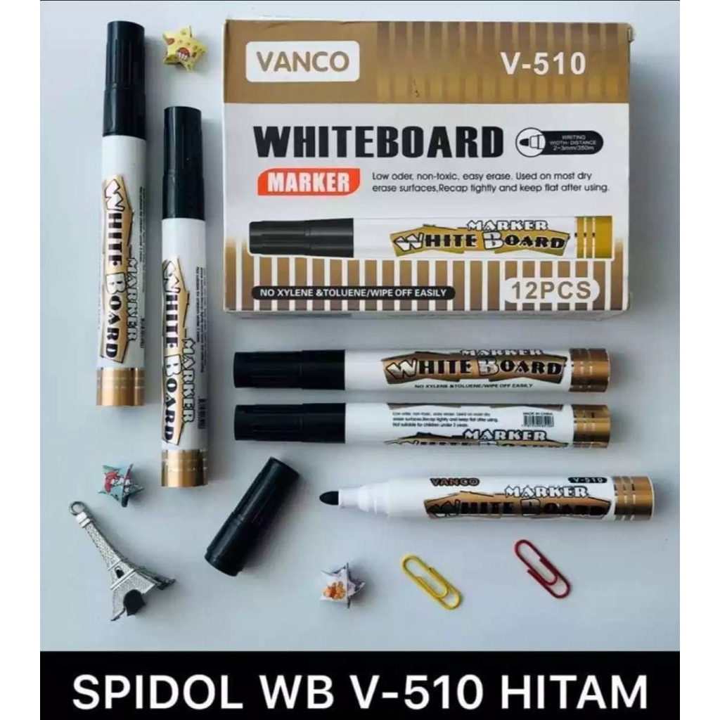 VANCO SPIDOL PAPAN TULIS / SPIDOL WHITEBOARD WB510 WARNA BIRU / HITAM ISI 3 Spidol Whiteboard