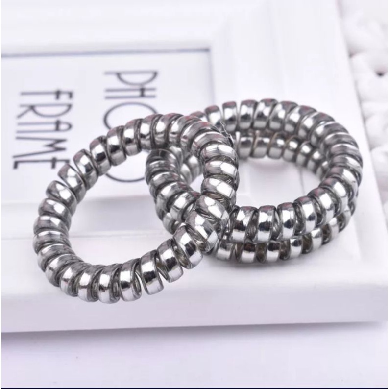 [ COD ] Ikat Rambut Spiral Fashion Korea / Kunciran Rambut Kabel / Tali Rambut Elastis-Silver