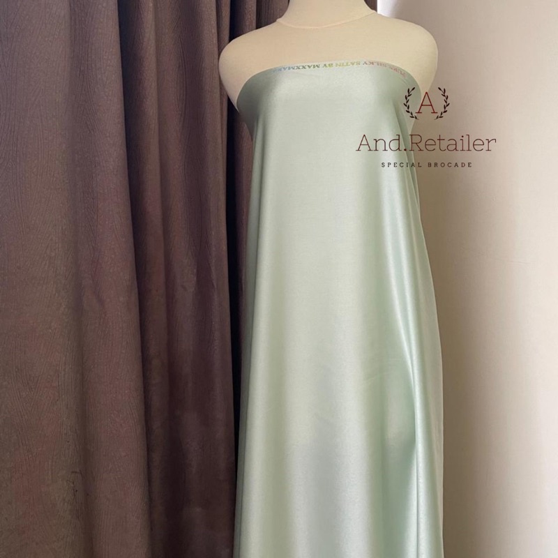 Bahan Kain satin Maxmara Pure silk Original 100% warna Hijau Mint