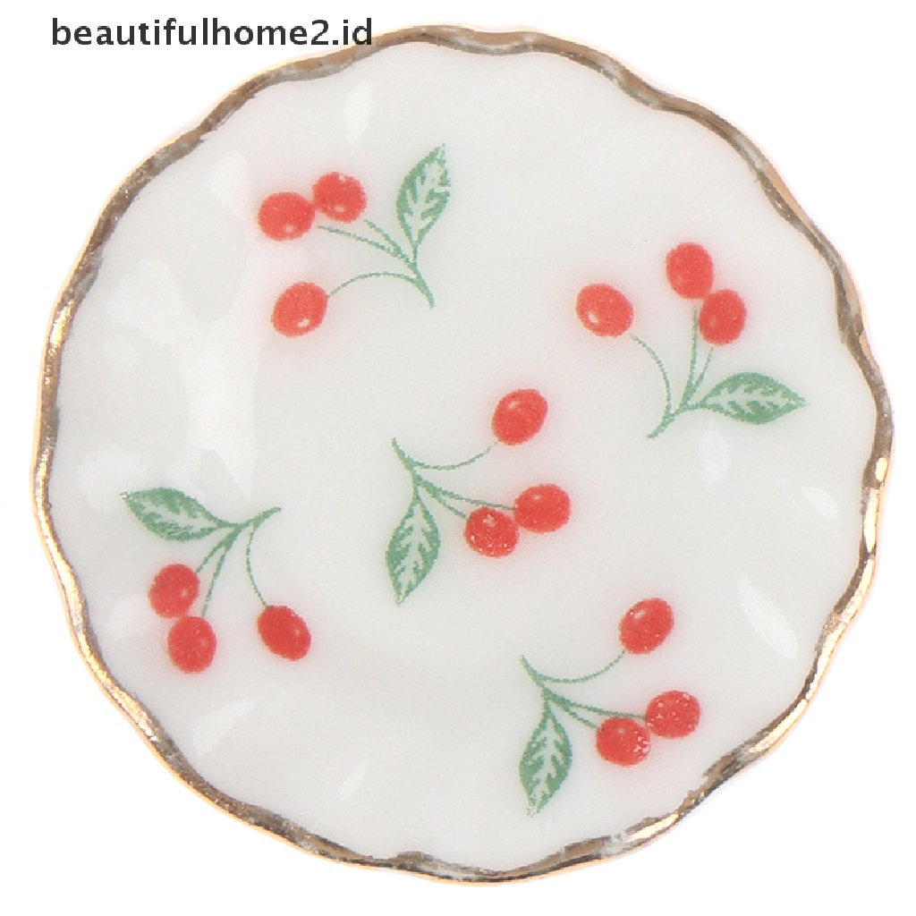 (Beautifulhome2.Id) 4pcs / Set Mainan Miniatur Piring Cherry Skala 1: 12 Untuk Aksesoris Rumah Boneka