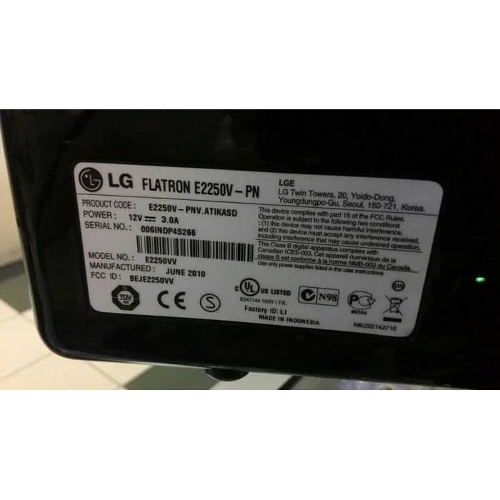 adaptor charger monitor LG e2250v e2250vv 12v 3a