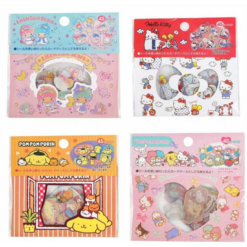 Stiker Set isi 45pcs / pack twin star sanrio purin kitty sumiko rilakuma my melody