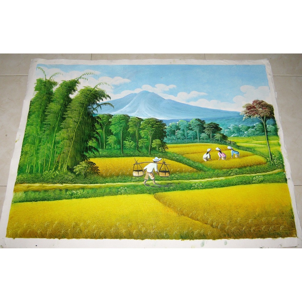 Lukisan Pemandangan Sawah Yang Menguning Dan Panen Padi Shopee Indonesia