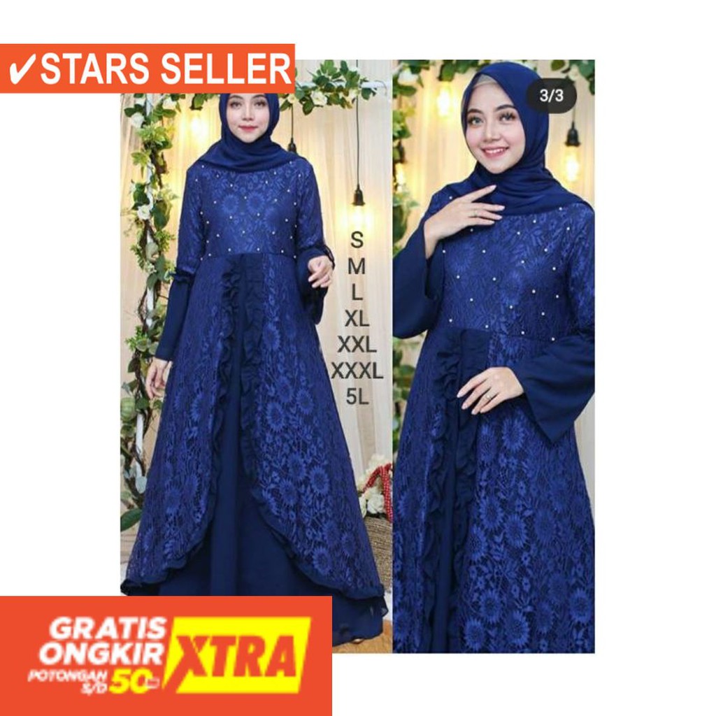 BAJU MUSLIM TERKINI TERBARU WANITA MURAH CEWE ASLI / DAHLIA JUMBO - GAMIS JUMBO MEWAH ELEGAN