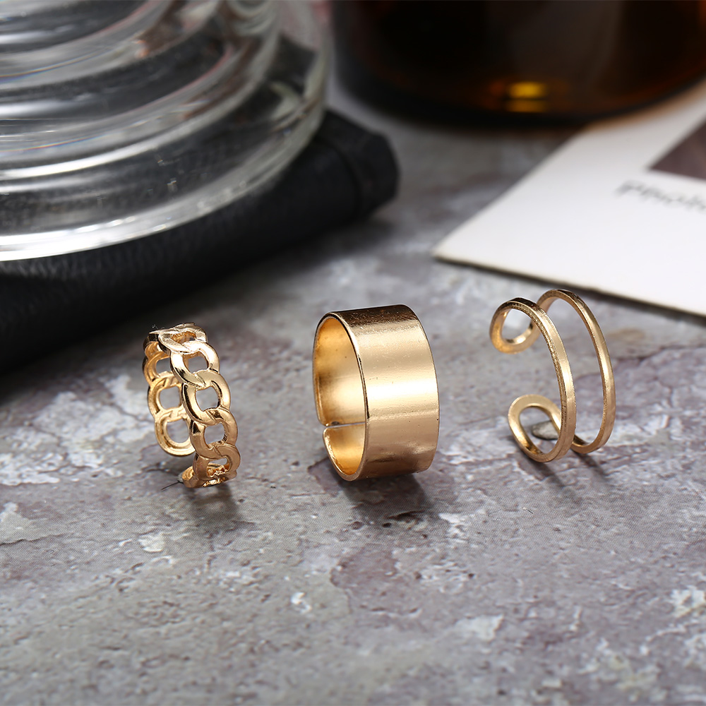 AY(CN) Ifyou 3pcs / Set Cincin Gaya Korea Desain Hollow Bahan Metal Warna Silver Untuk Wanita