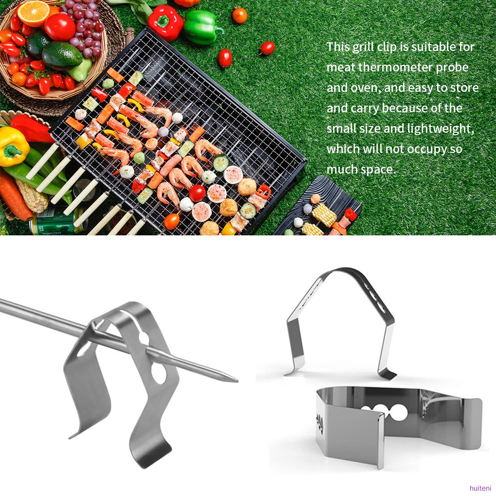 6pcs Barbecue Thermometer Probe Holders Stainless Steel BBQ Grill Clips Picnic Temperature Gauge Probe Brackets huiteni.id