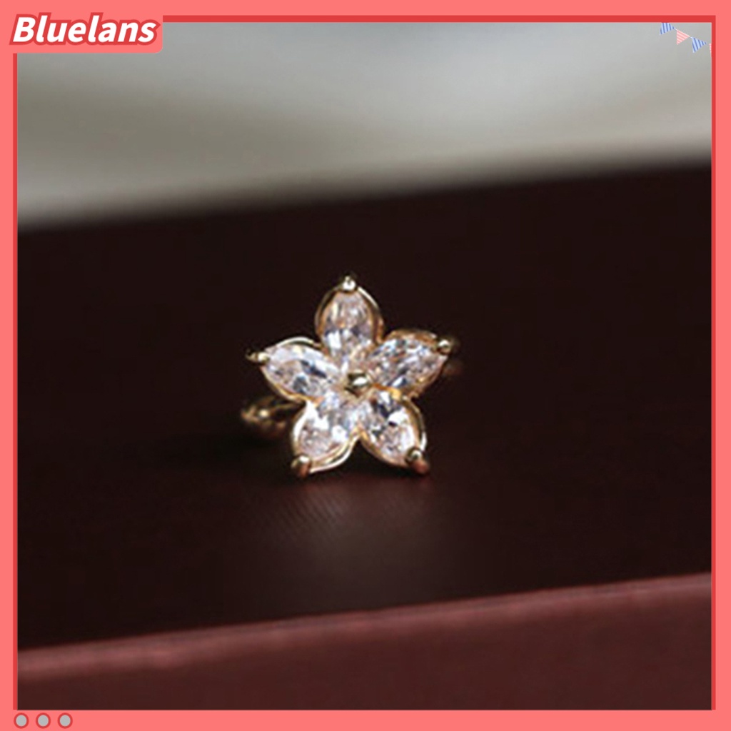 Bluelans Anting Cuff Bentuk U Desain Bunga Bahan Alloy Tidak Pudar Untuk Pesta