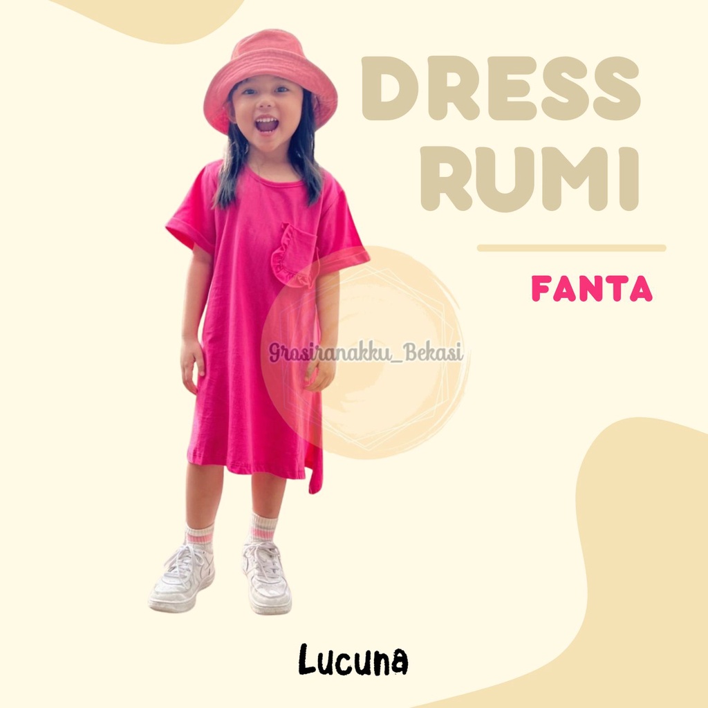 Dress Anak Oversize Lucuna Rumi Warna Fanta Size 1-5thn