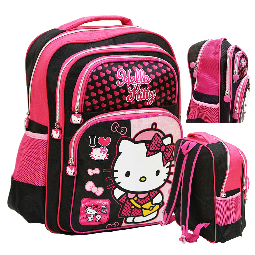  Tas  Anak Sekolah  Ransel SD Hello Kitty Cantik Hitam 