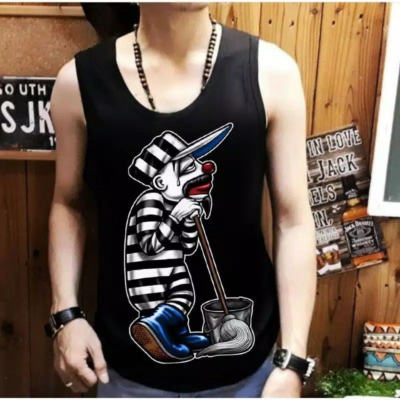 NEL-FASHION SINGLET KAOS DISTRO/T-SHIRT COWOK KAOS COWOK ANYMOUSE JAIL FIT TO L-Xl