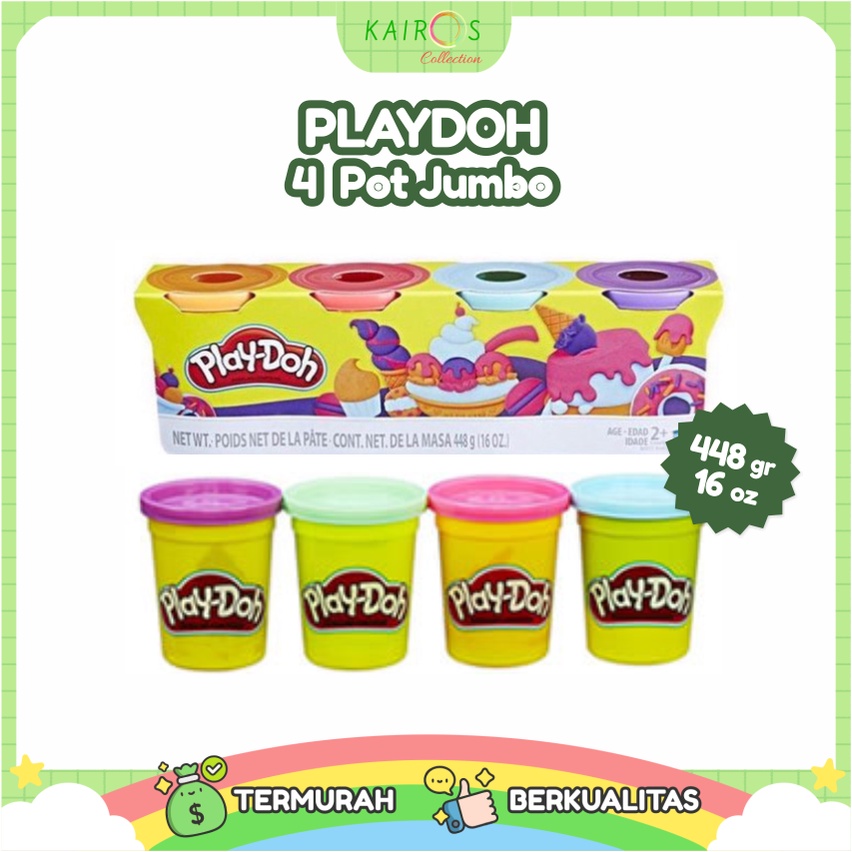 Playdoh Isi 4 Pot Jumbo 448 gr 16oz Beda Warna Original