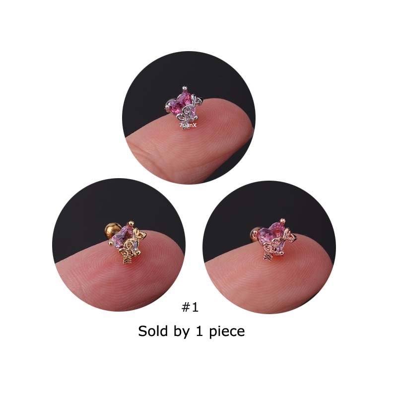 1pc Anting Tindik Bentuk Hati Bahan Stainless Steel Ukuran 20gauge
