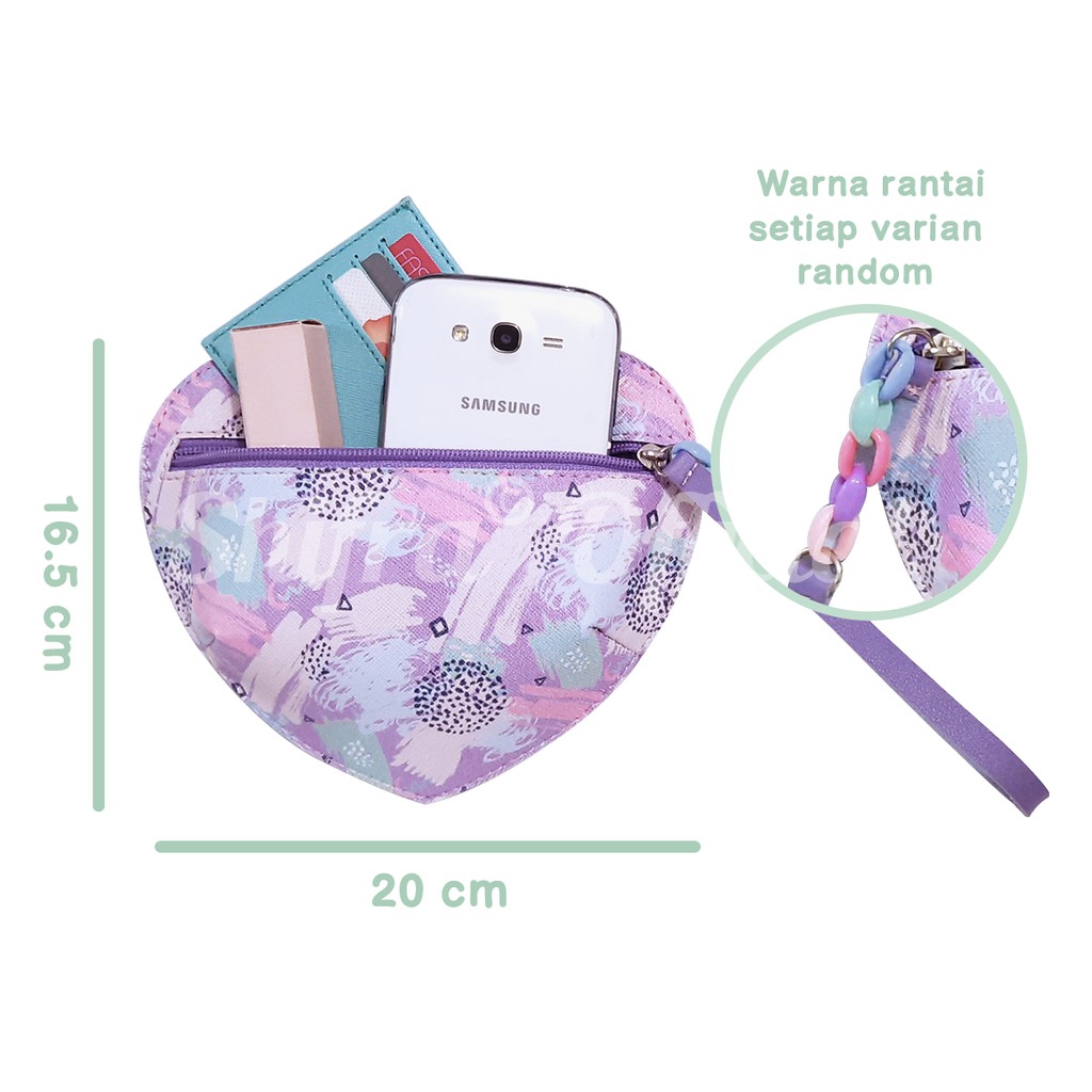 Shifra Pouch Tempat Masker HP Kosmetik Wallet Bentuk Love Hati Hijau Pink Tosca Ungu