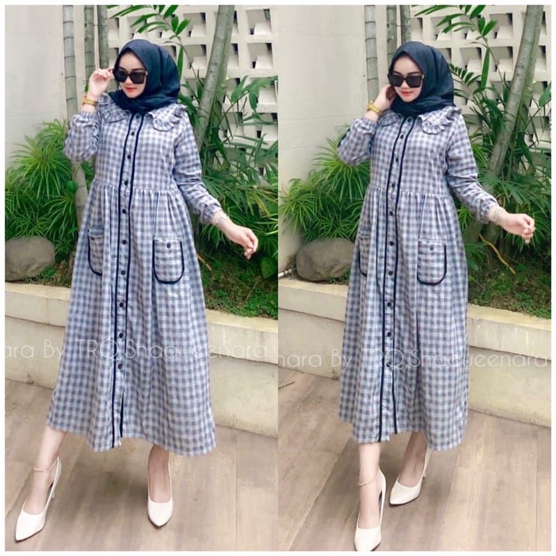 Baju Gamis Tartan Katun Flanel Import Premium