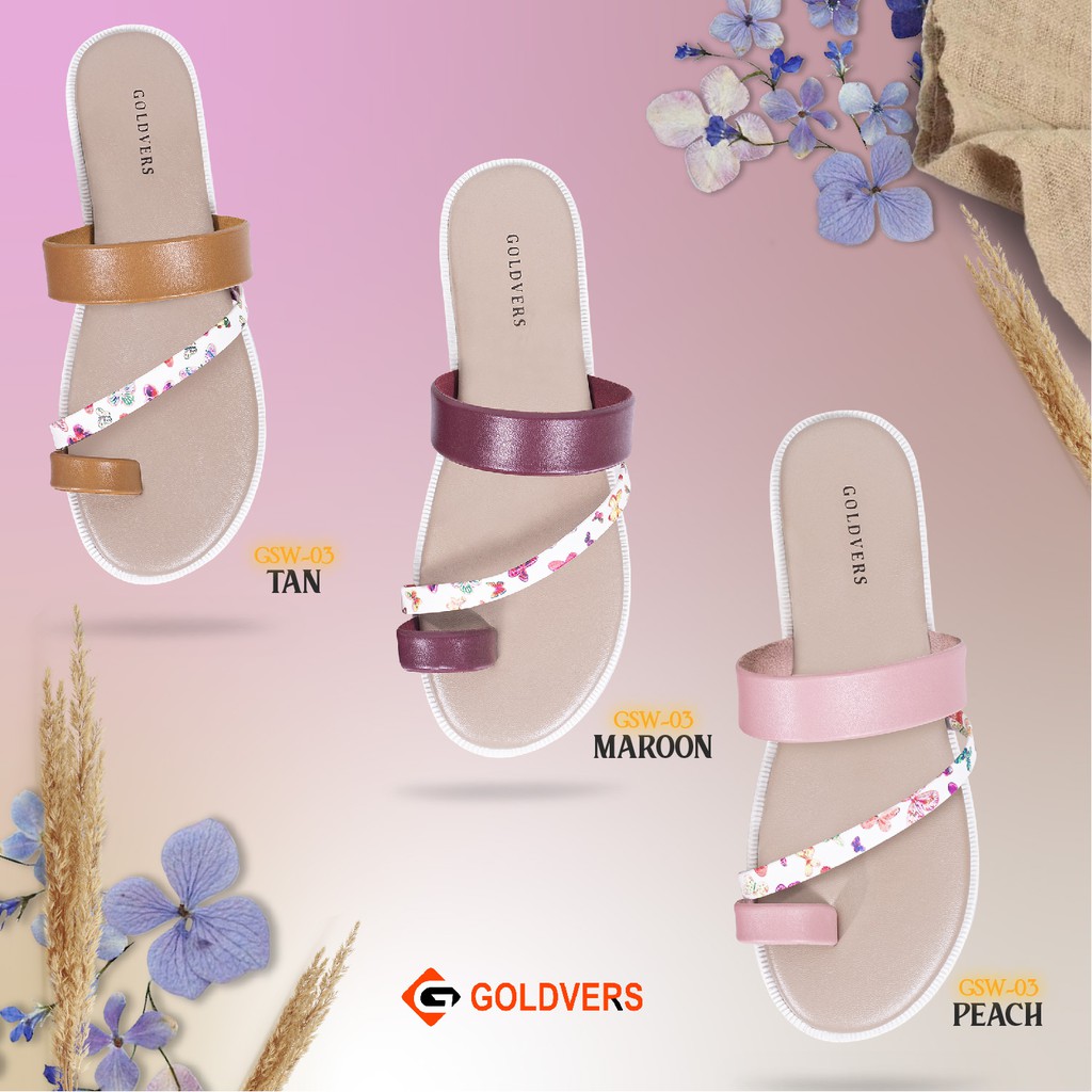 Sandal Wanita Goldvers Sandal Kasual Kulit Sintetis Sendal Santai Cewe Ori Import - Goldiesbags