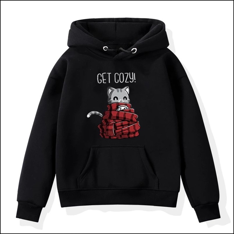 HOODIE ANAK WANITA GET COZY MEOW /// HOODIE ANAK LUCU TEBAL HALUS KEKINIAN TERBARU''