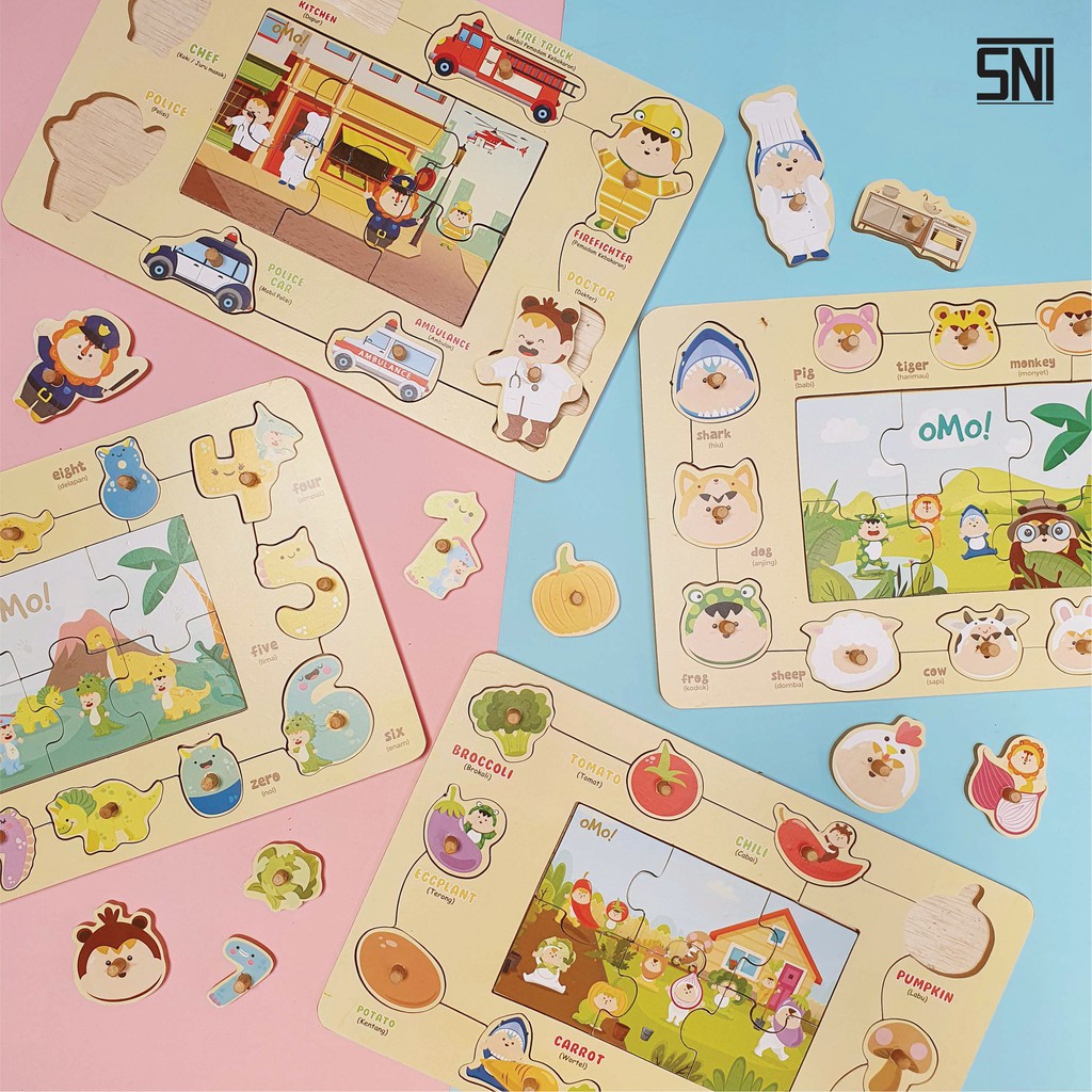 OMO! Wooden Puzzle Knob - Mainan Kayu Edukasi Puzzle Knob