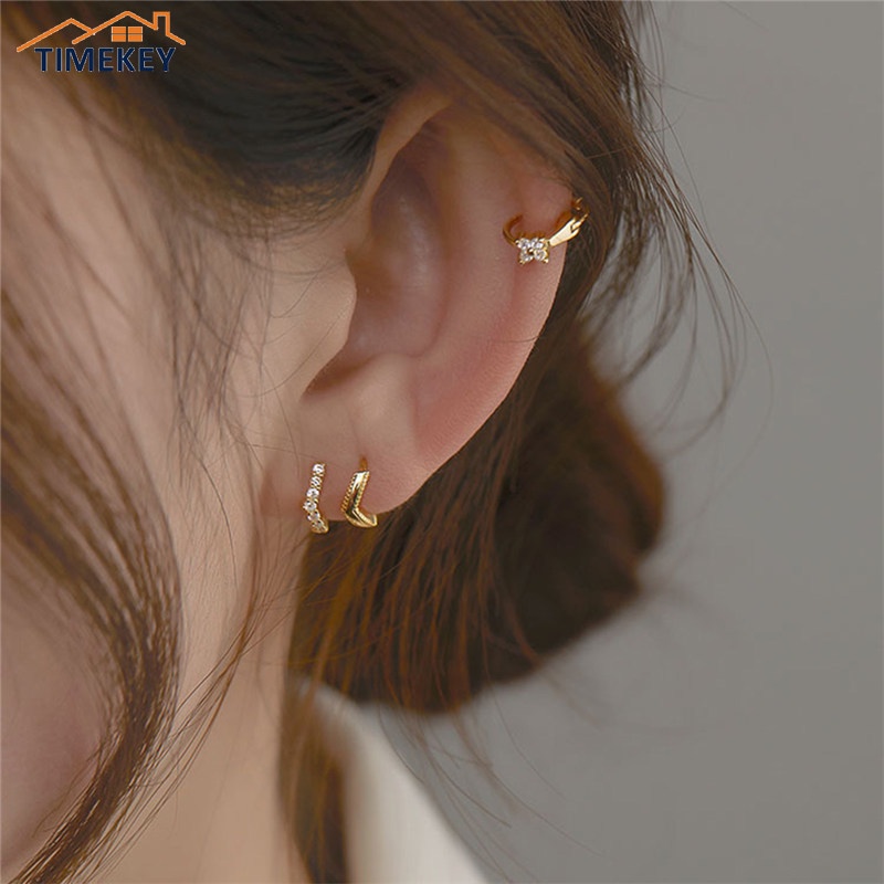 TK 1 Pair Gold-plated Mini Zircon Earrings Rhinestone Piercing Ear Clip Cubic Otic Cartilage Earring