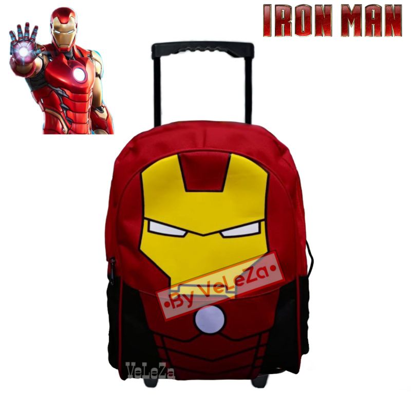 Tas ransel troli anak laki-laki canvas karakter superhero - tas troli