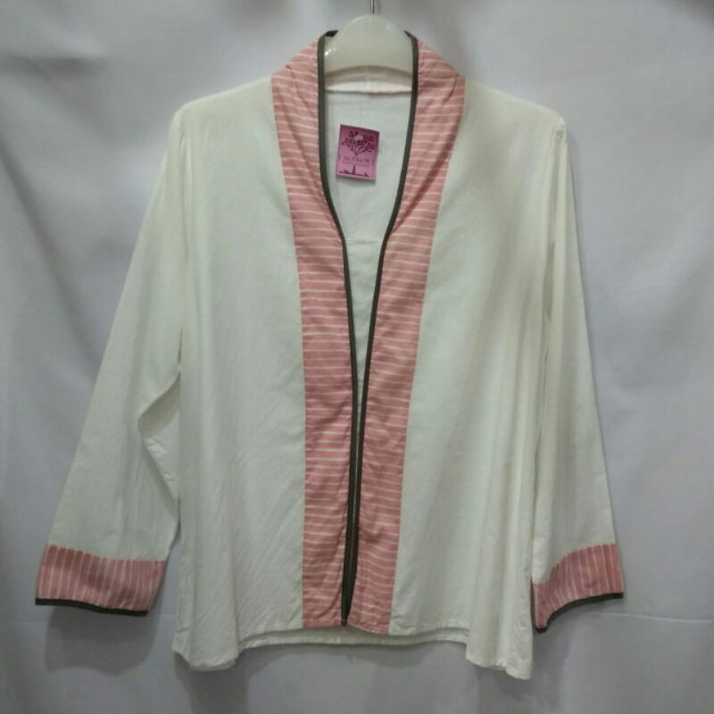 blus wanita lengan panjang putih kombinasi harga murah promo