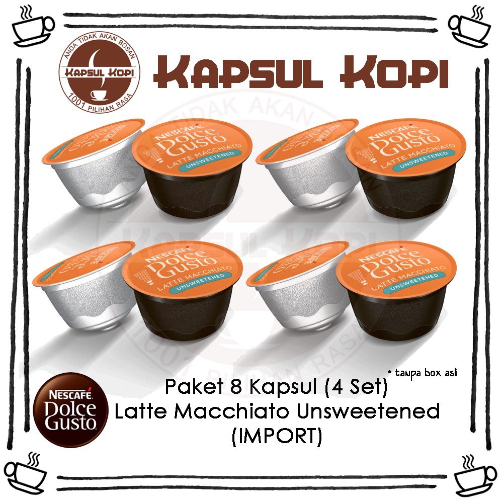 

Paket 8 Kapsul Latte Macchiato Unsweetened Kapsul Kopi Import Nescafe Dolce Gusto Coffee Capsule
