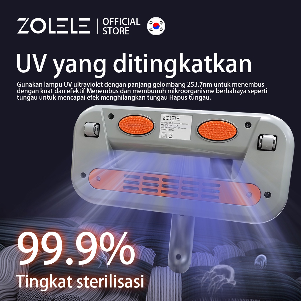 ZOLELE Dust Mite Vacuum Cleaner Penyedot debu genggam UV Light HEPA Filter genggam ZF001