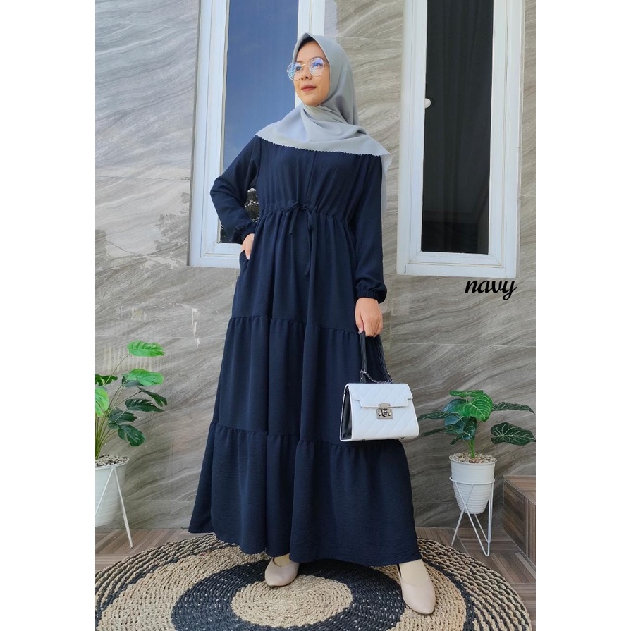 Dress gamis Adisa S-XXXL crinkle airflow polos susun terlaris