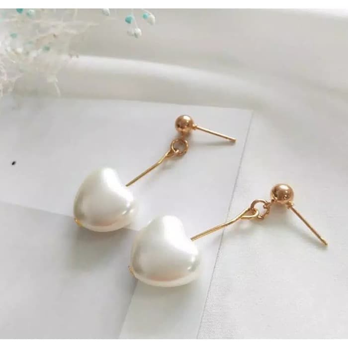 Anting Mutiara Cinta Hati Imitasi Pearl Stud Earring