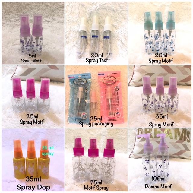 Botol spray dan pompa motif 15ml 20ml 25ml 30ml 35ml 40ml 50ml 75ml 100ml