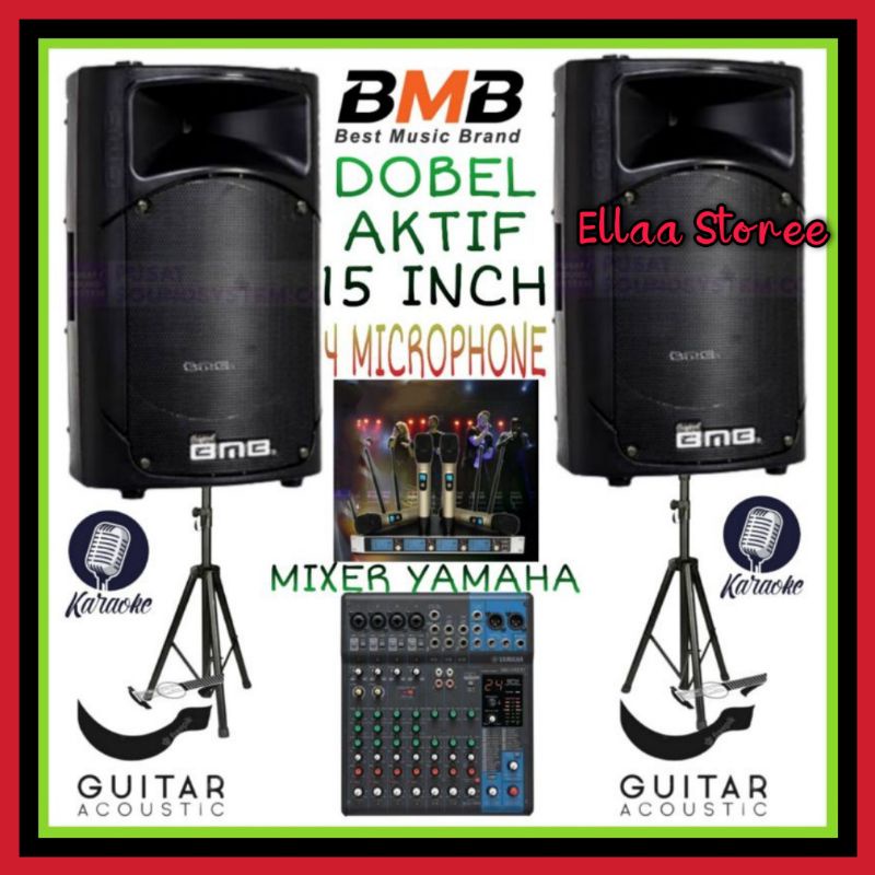 Paket Karaoke BMB 15 INCH Mixer Yamaha 10 Chn 4 Microphone Wireless