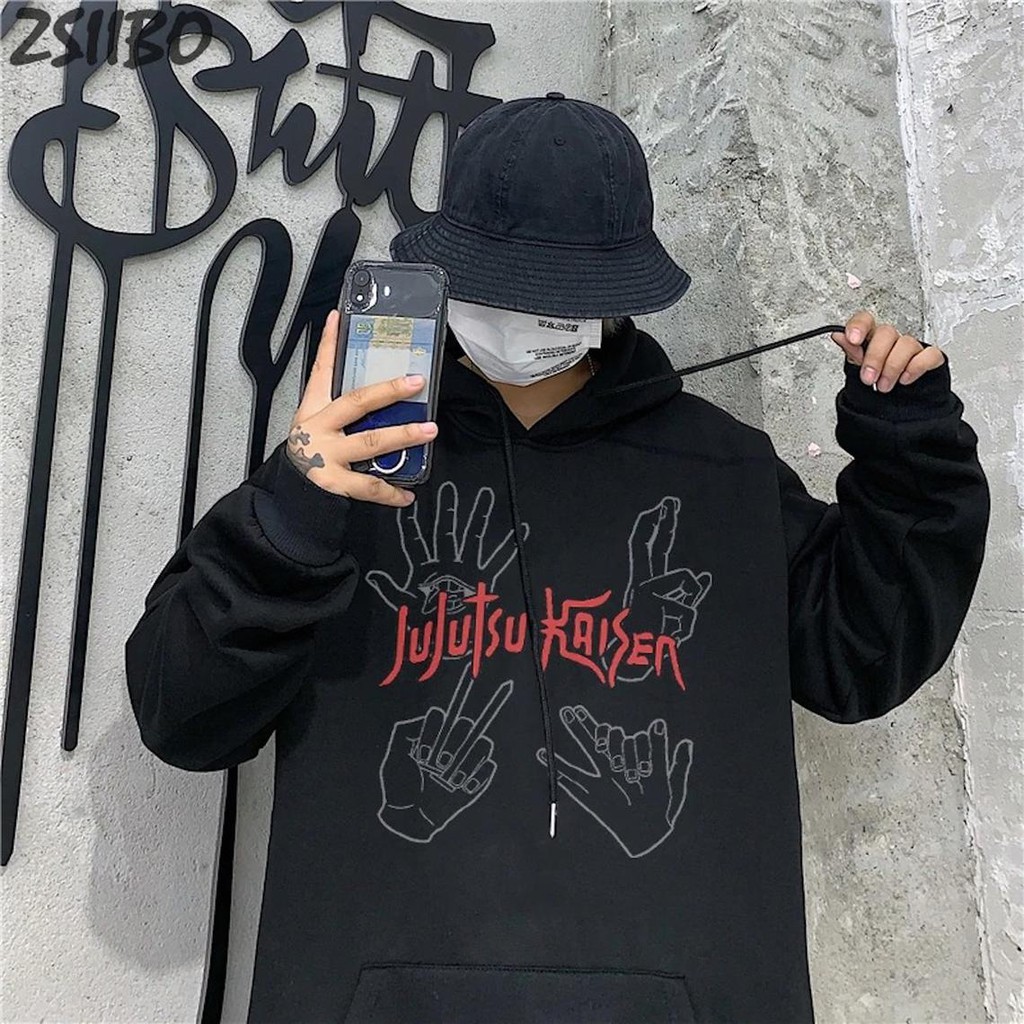 Hoodie Jujutsu Kaisen Sukuna Finger Cursed Line art Black Color Premium Quality