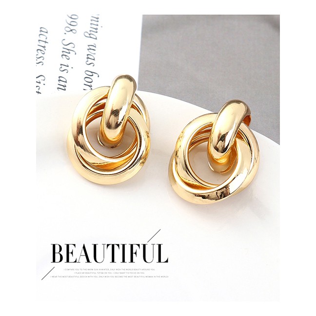 LRC Anting Tusuk Fashion Gold Cross Circle Earrings Y61799