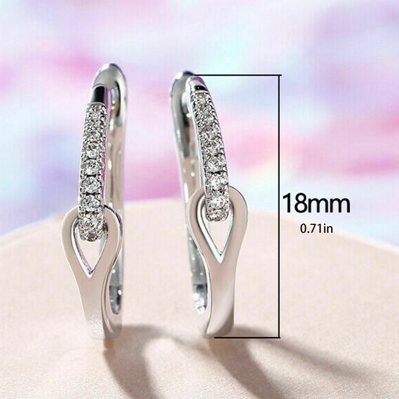 Anting Hoop Bentuk U Warna Silver Bahan Cubic Zircon Untuk Wanita