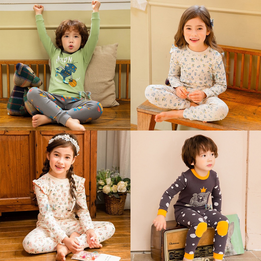 Girls and Boy Pajamas Baju Tidur Anak Perempuan dan Anak Laki Laki 1 Set Lengan dan Celana Panjang 95% Katun Halus Lembut Tebal Motif Bunga Hewan Kelinci Domba Rusa Putri Alice Ironman Roar Robot Motion Batman Bear HYTS