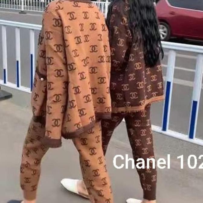 Ready-Dong Baju Setelan Wanita Import Premium Chanel 2 Colour - Coklat Muda