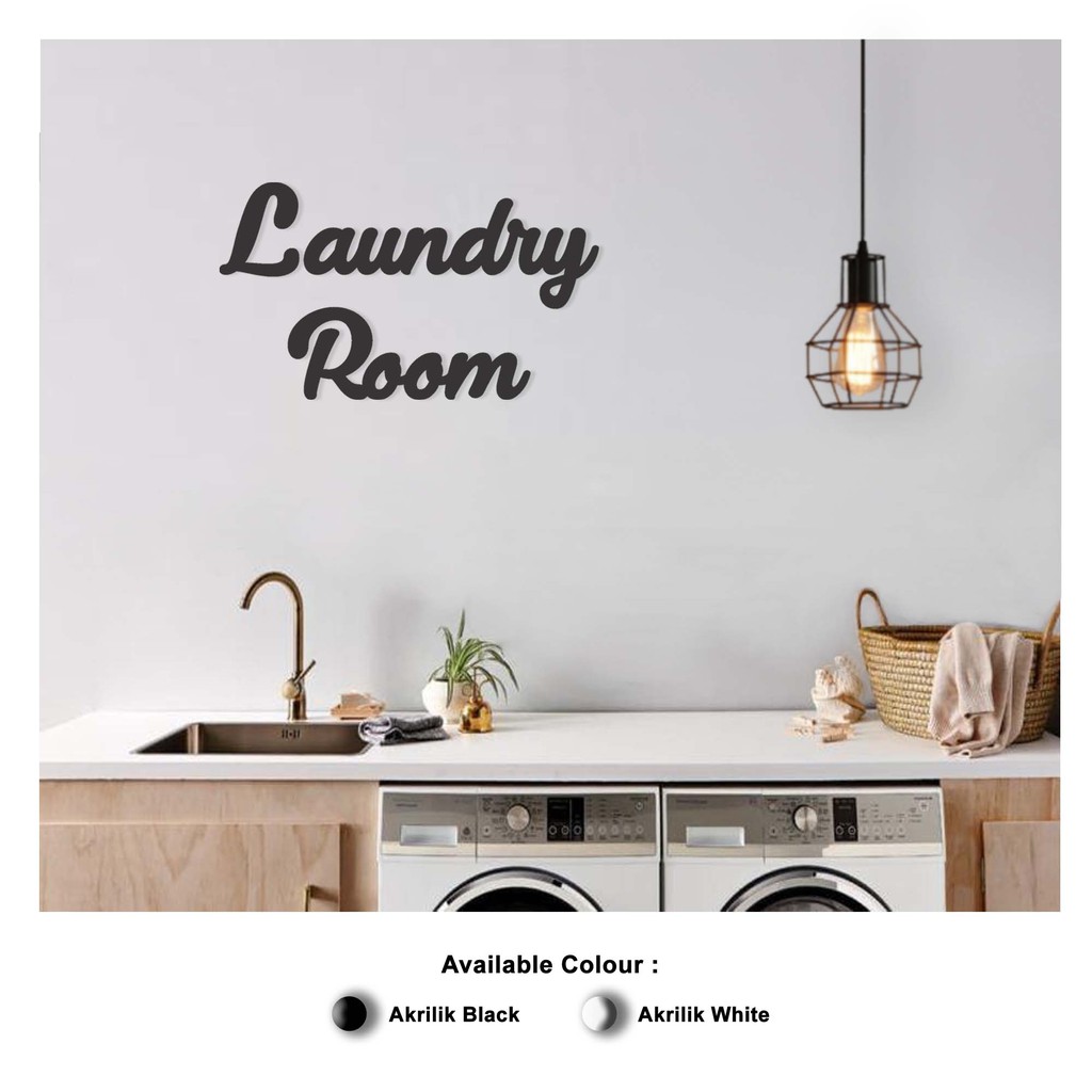 Hiasan Dinding AKRILIK - LAUNDRY ROOM - Wall Decor Letter Sign 45 x 26