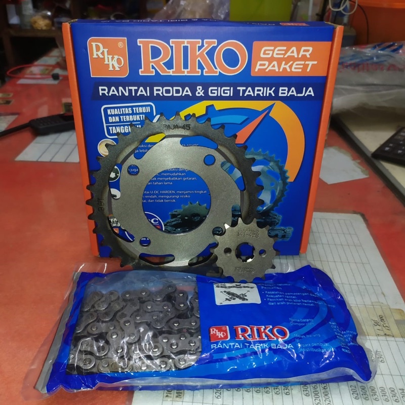 GEAR SET BAJA SEPUH RIKO SUPRA FIT NEW SUPRA X 125 REVO REVO ABSOLUTE GIGI TARIK KOMPLIT PAKET ORI