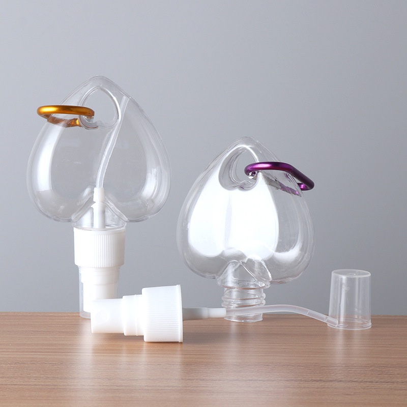 50ml Portable Fine Mist Plastic Empty Water Cosmetic Clear Heart Shape Spray Bottle With Hook