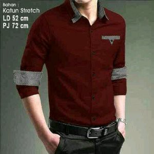 Kemeja Pria David Kemeja Formal Kerja Sekolah Warna Maroon Hijau army Hitam Biru Dongker Navy T