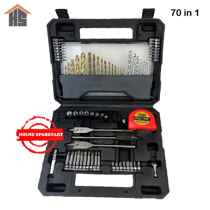 70 in 1 Mata Bor Toolbox Besi Kayu Beton Obeng Soket Sokbit Set 70pcs