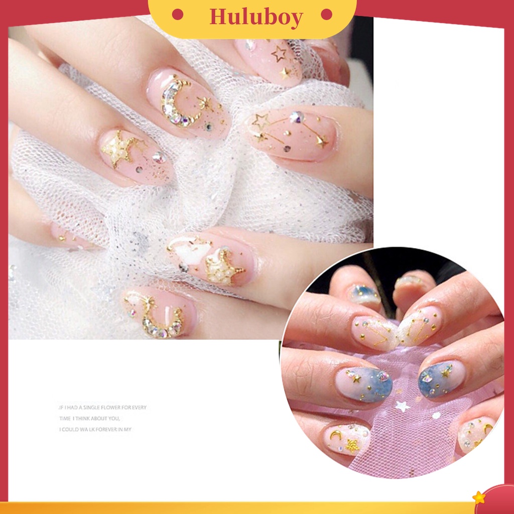 Huluboy Huluboy♡ Stiker Kuku Motif Bintangbulan Bahan Tembaga Untuk Nail Art