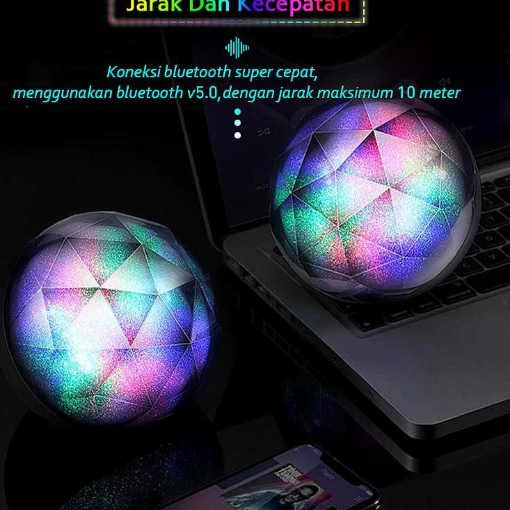 Spesial Terbatas CINSEER lampu dan speaker bluetooth bola kristal warna hitam dengan 7 warna LED gli