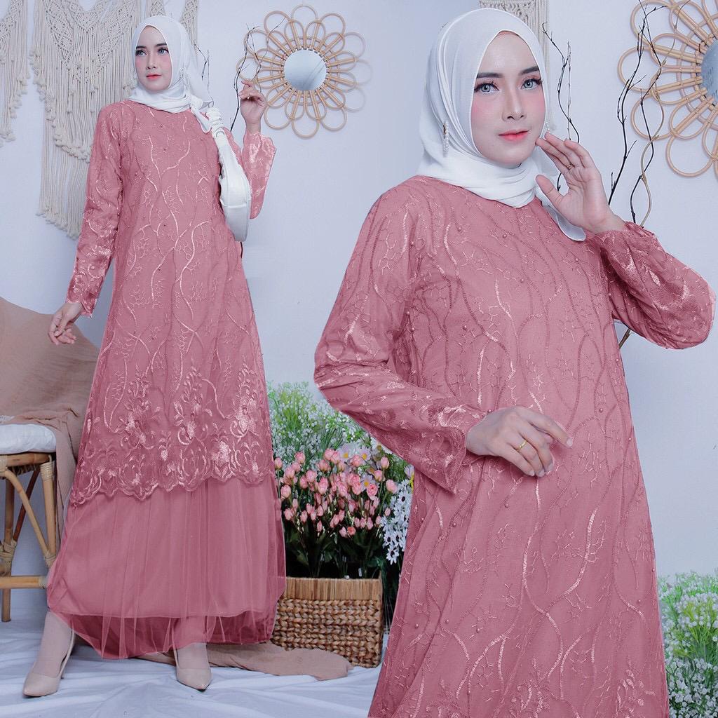 Adriana Gamis Pesta Full Brukat Tile/ Gamis Seragam/ Gamis Kondangan/ Gamis Remaja Dewasa Wanita Muslim Premium - M L XL XXL Jumbo