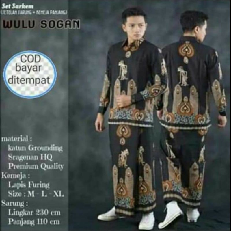 Batik Solo pria Dewasa Wulu Sogan Sarung Setelan Baju Koko