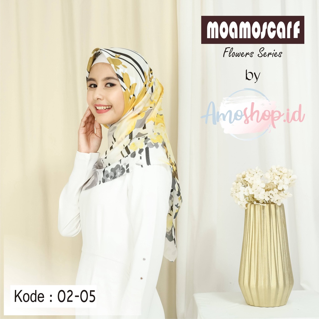 Hijab Segi Empat Murah Motif Digital Print Voal Premium Scarf Flower Series