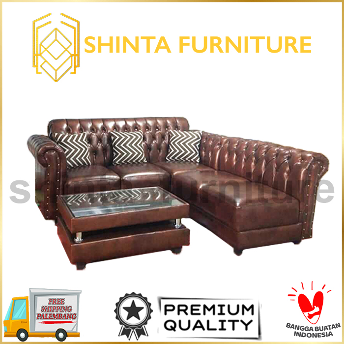 Sofa L Jaguar Coklat Terang / Sofa Kulit Jaguar Custom Premium