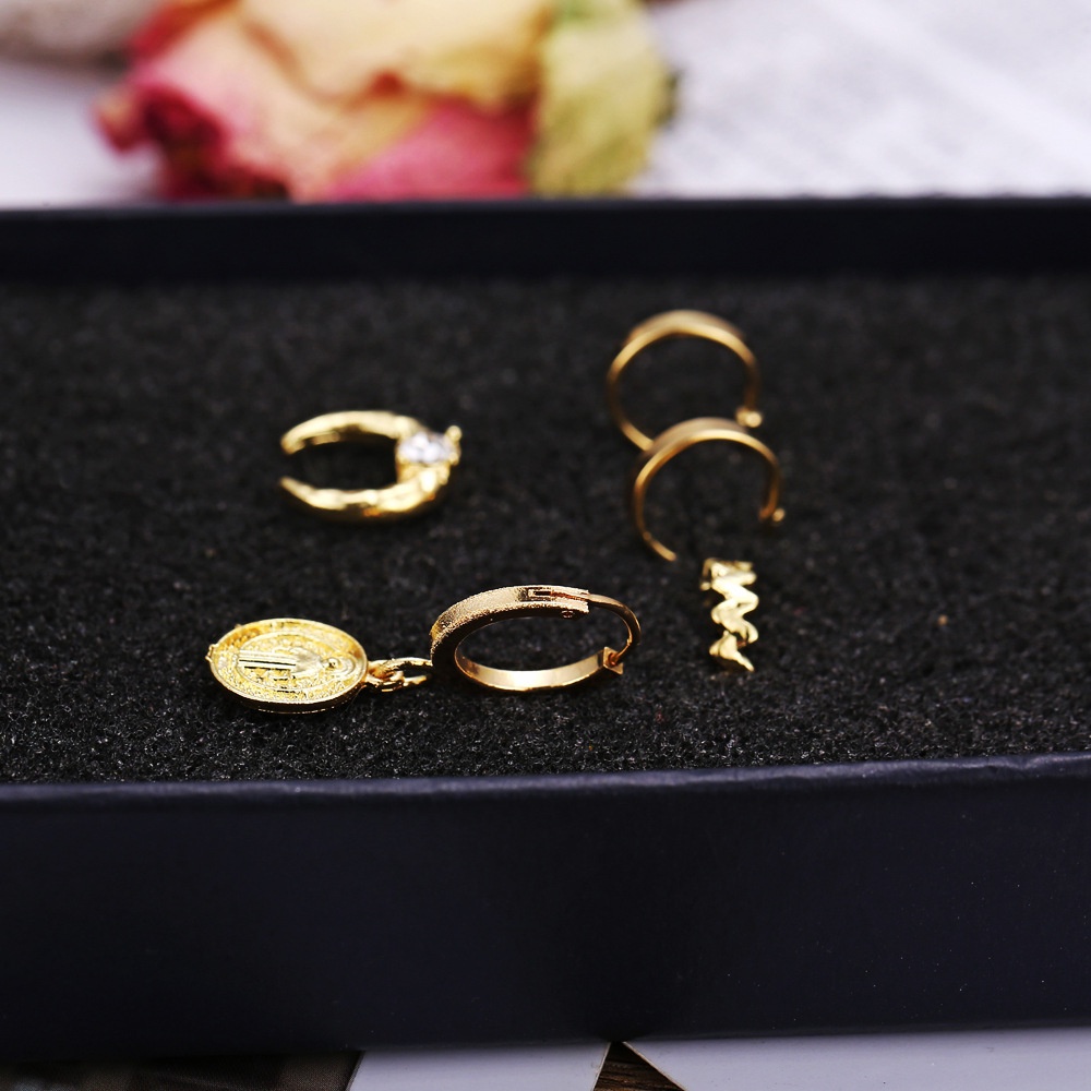 [ACKER] 5 Buah/Set Crystal Jesus Kecil Punk Hoop Band Anting-Anting Set Untuk Wanita